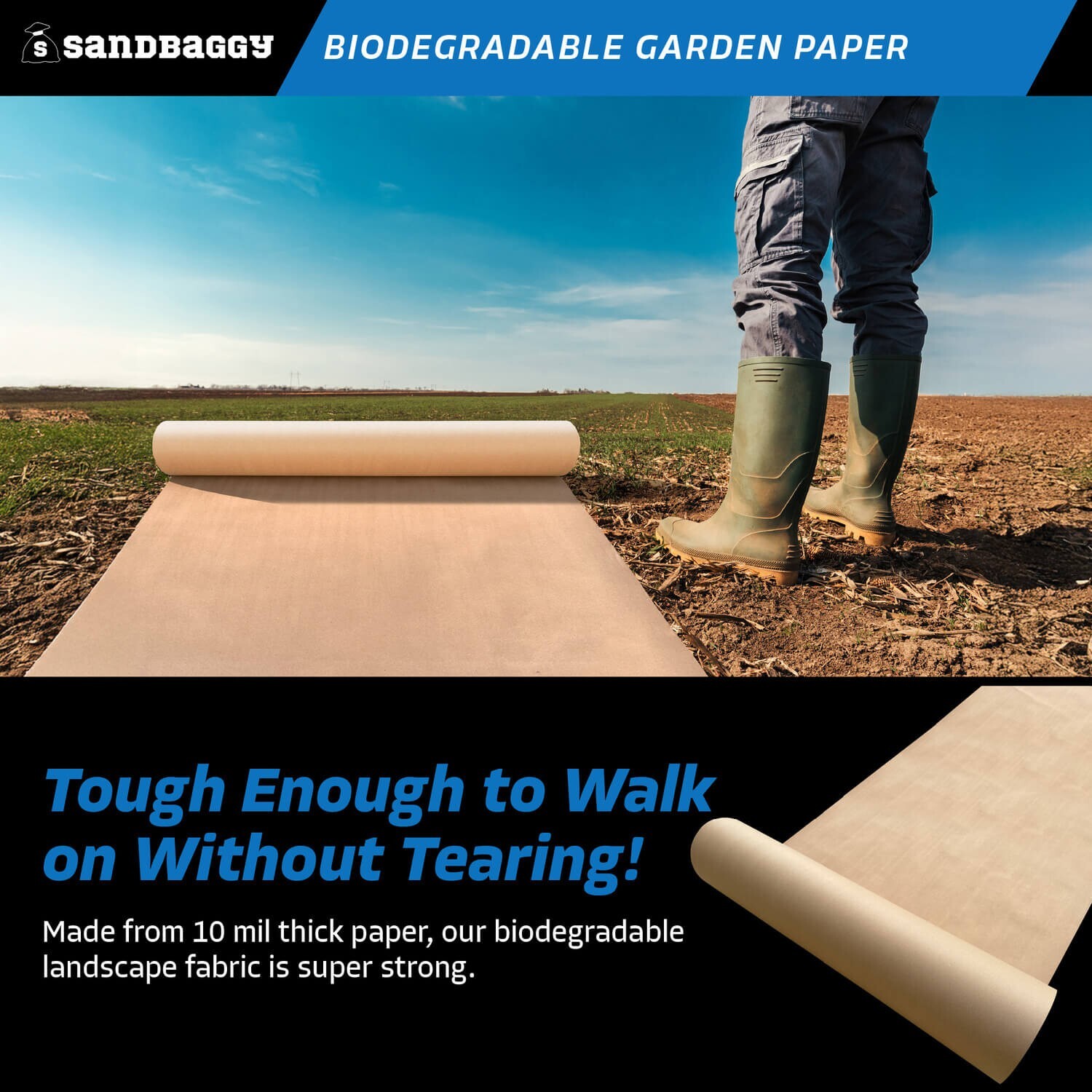 Sandbaggy Biodegradable Landscape Fabric – Garden Paper For Weeds – Made in USA