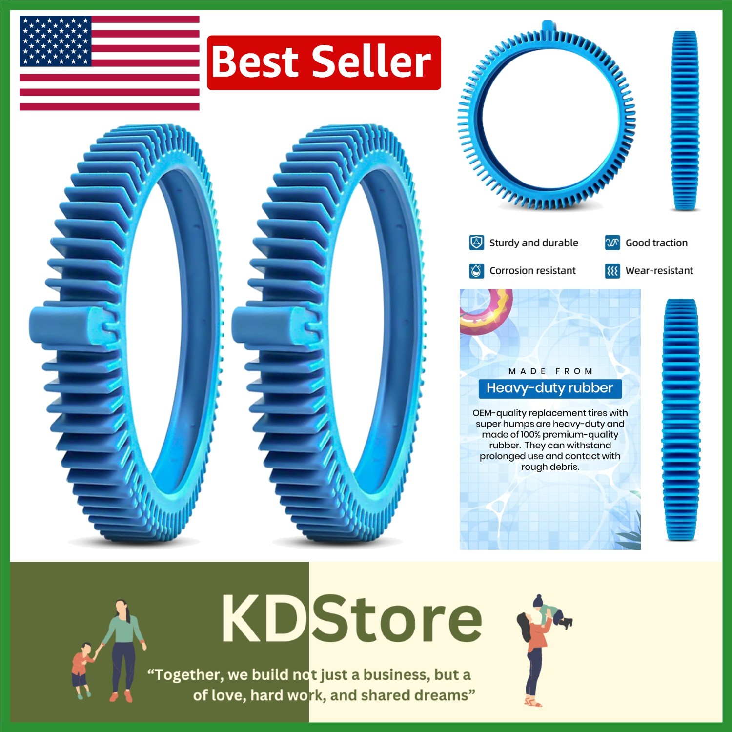 2 Pack Pool Cleaner Replacement Tires with Super Humps, Heavy Duty Rubber, Fi…