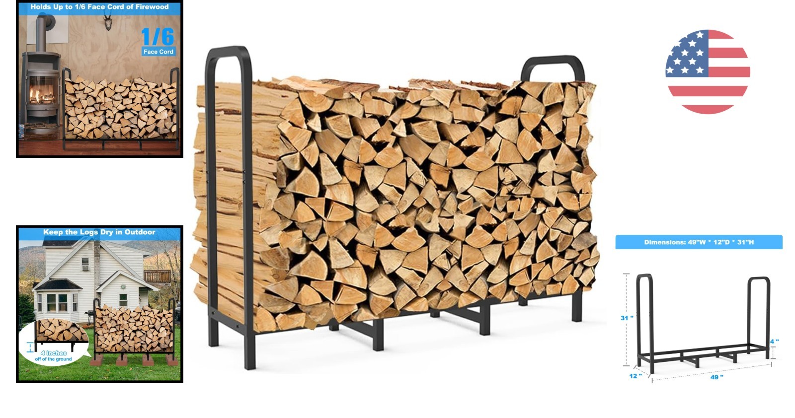 Compact Heavy-Duty Firewood Holder with Elevated Design – Perfect for Indoors