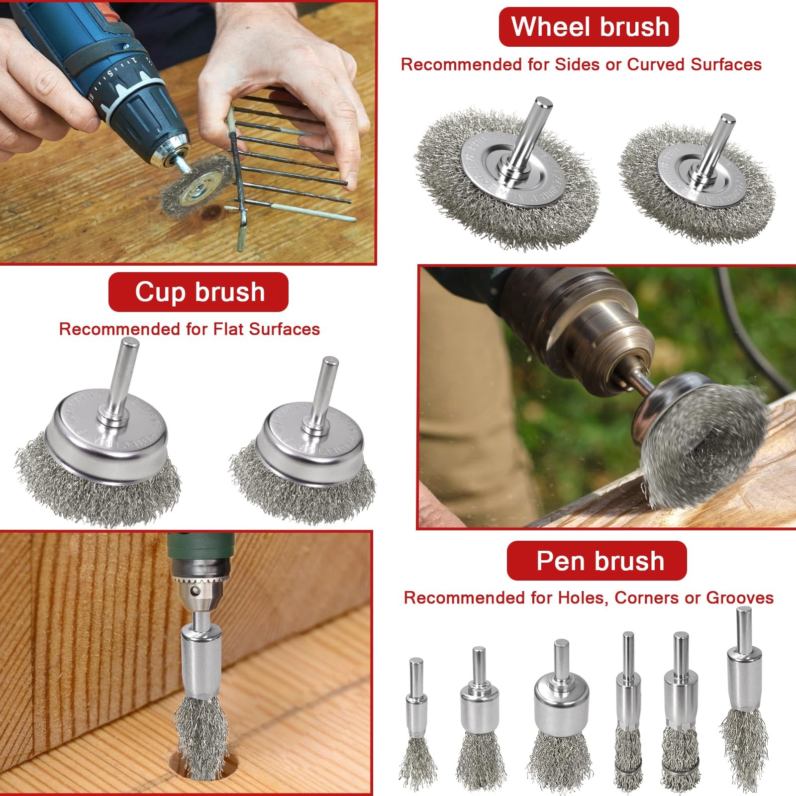 11 Pcs Metal Carbon Steel Wire Wheel for Drill Set,Wool Brush Drill Attachmen…