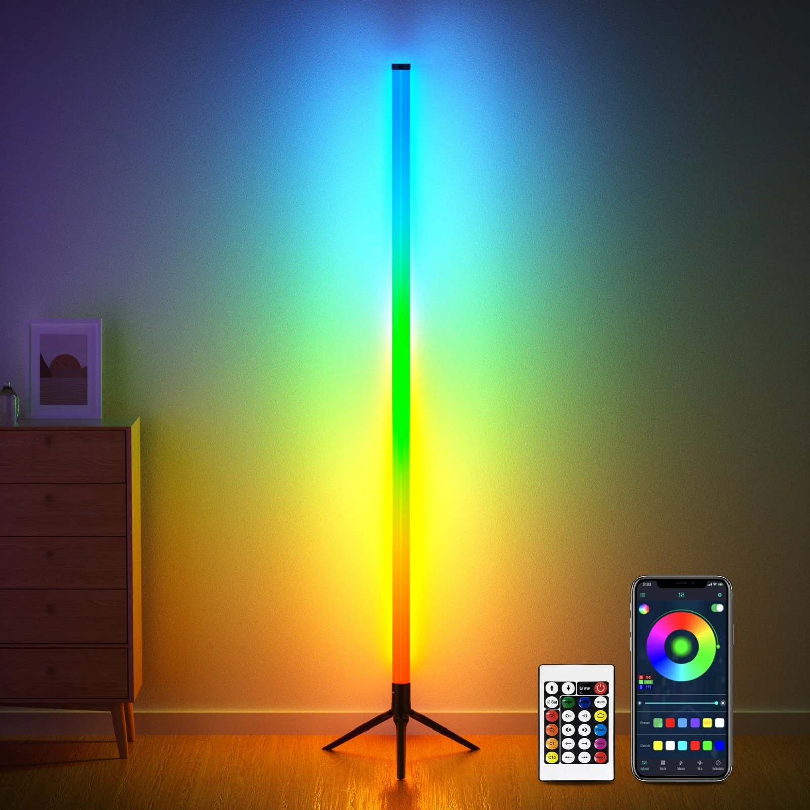 56inch Corner Floor Lamp Color Changing LED Modern Mood With App &Remote Control