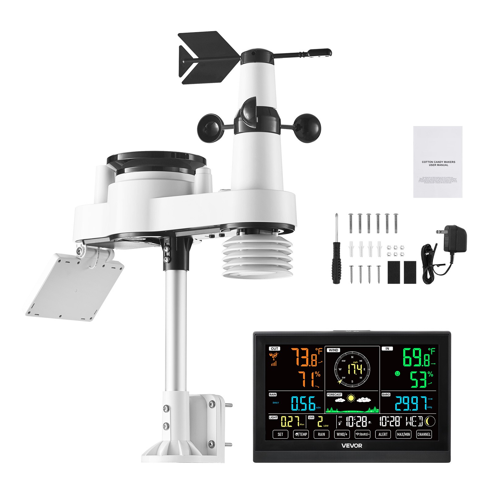 Uimoso 7-in-1 Wireless Weather Station 7.5” Display and Indoor-Outdoor Sensor