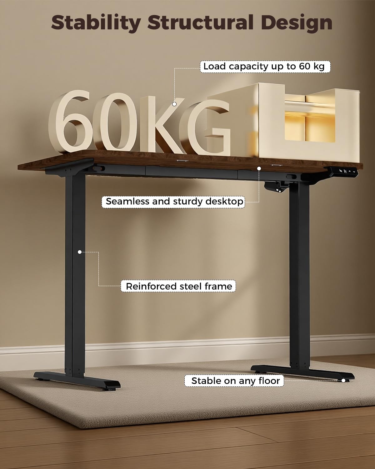 Next Beauty Electric Standing Desk 48 X 24 Height Adjustable 28-46 Sit Stand