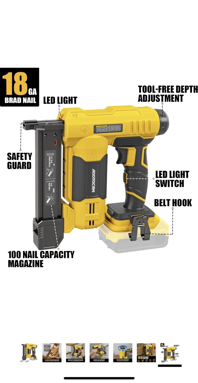 18GA Cordless Brad Nailer for Dewalt 20V Battery (Tool Only), 2 in 1 Cordless…