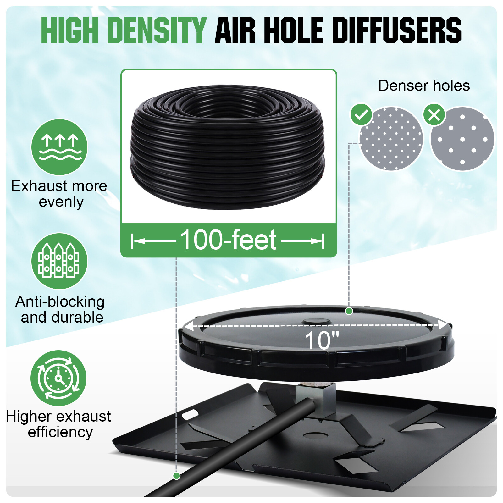 24V 300W Solar Powered Pond Aerator Aeration Pump 100 Weighted Tubing for 1 Acre