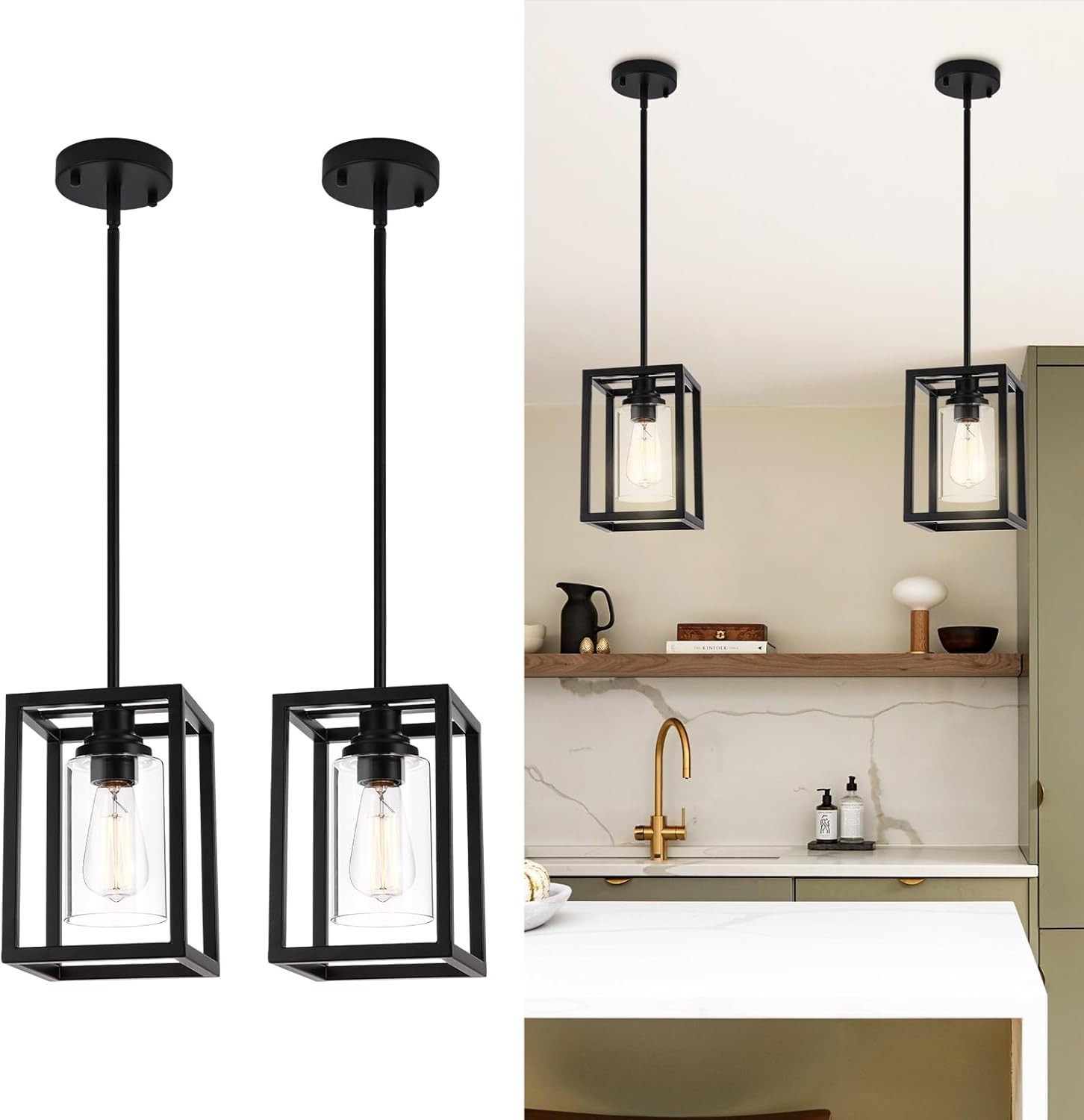 Matte Black Metal Farmhouse 6.7 x 9.8in Hanging Pendant Light Fixture (Set of 2)