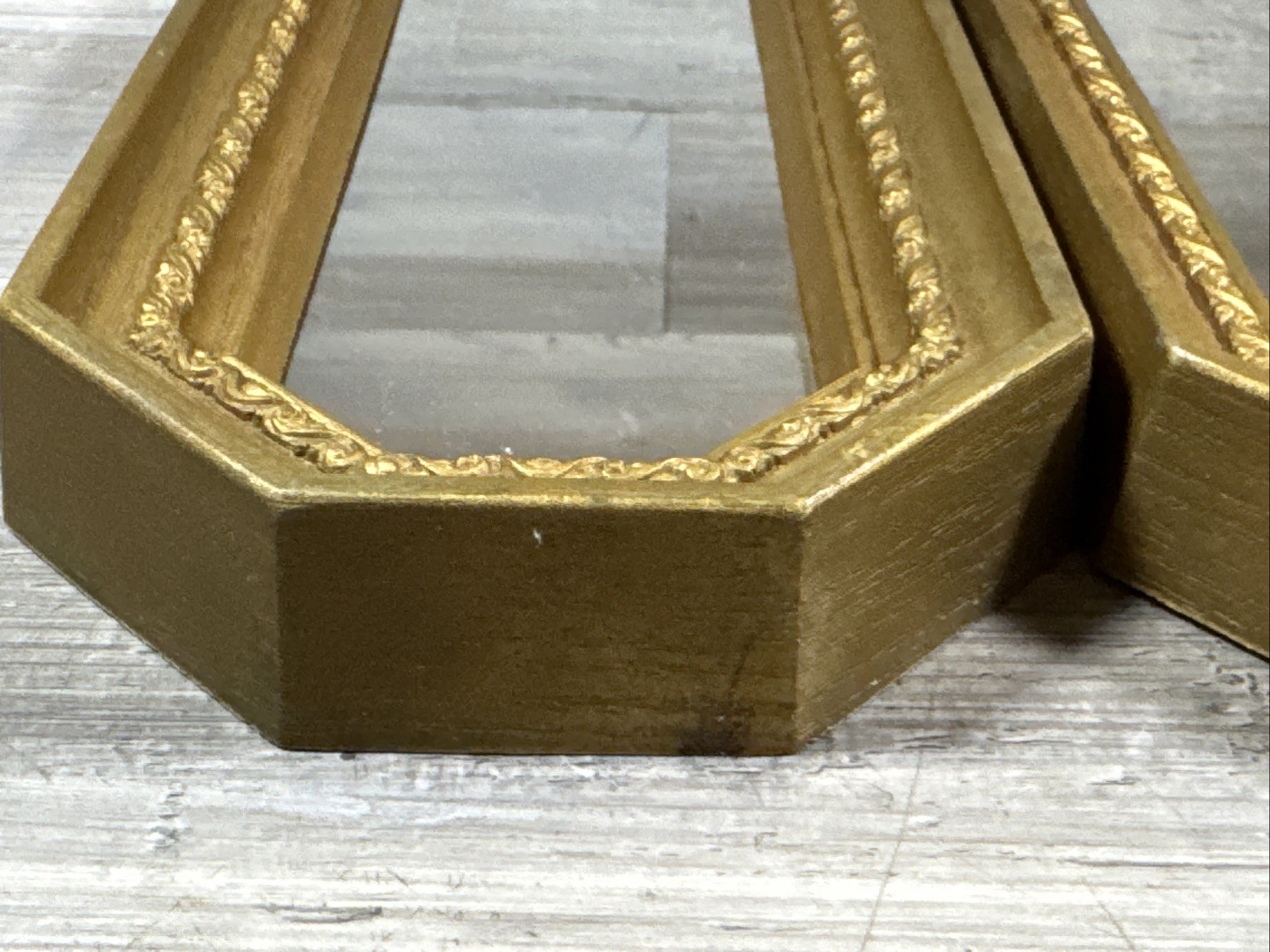Pair Homco Octagon Mirror Gold Accent Plastic Hollywood Regency MCM 17.5 x 5.25