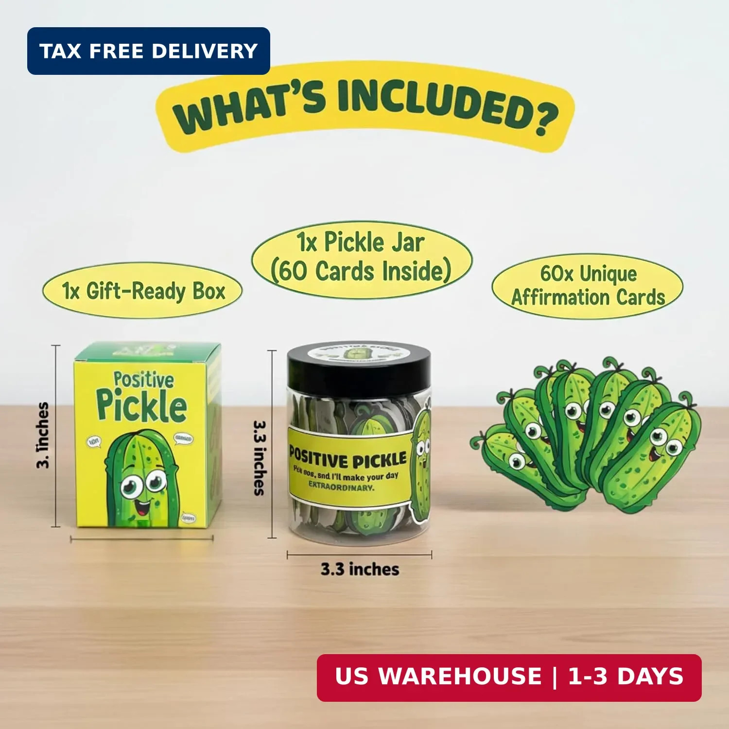 DEARMINE 60 Positive Pickle Cards Jar, Birthday Gifts for Women, Teens, Adults,
