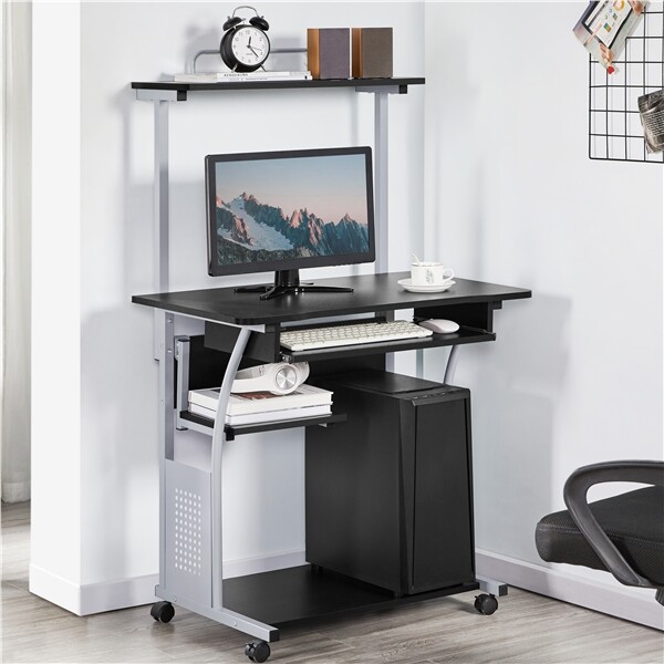 Rolling Computer Desk w/ Printer Shelf Laptop Writing Study Table Home Office