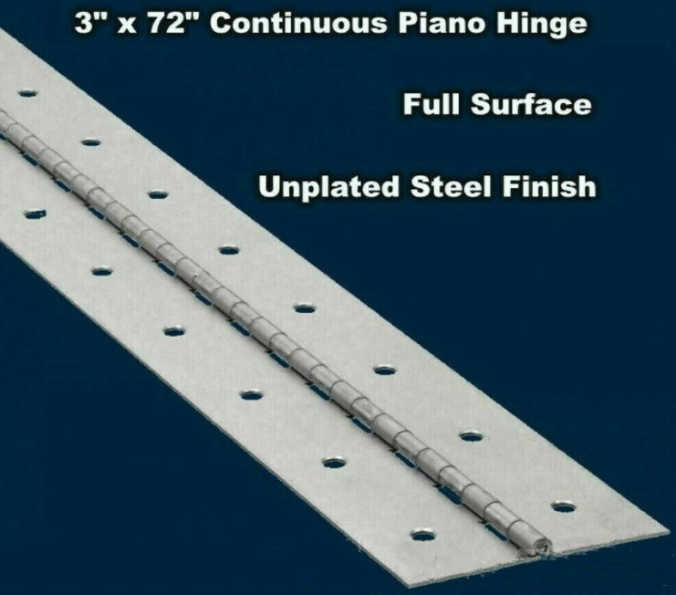 3″ W x 72″ H PIANO HINGE Steel Finish Continuous Full Surface Nonremovable Pin