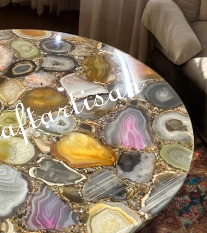Handmade Mix Agate Round Table Top: Mid Century Modern Furniture for Home Decor