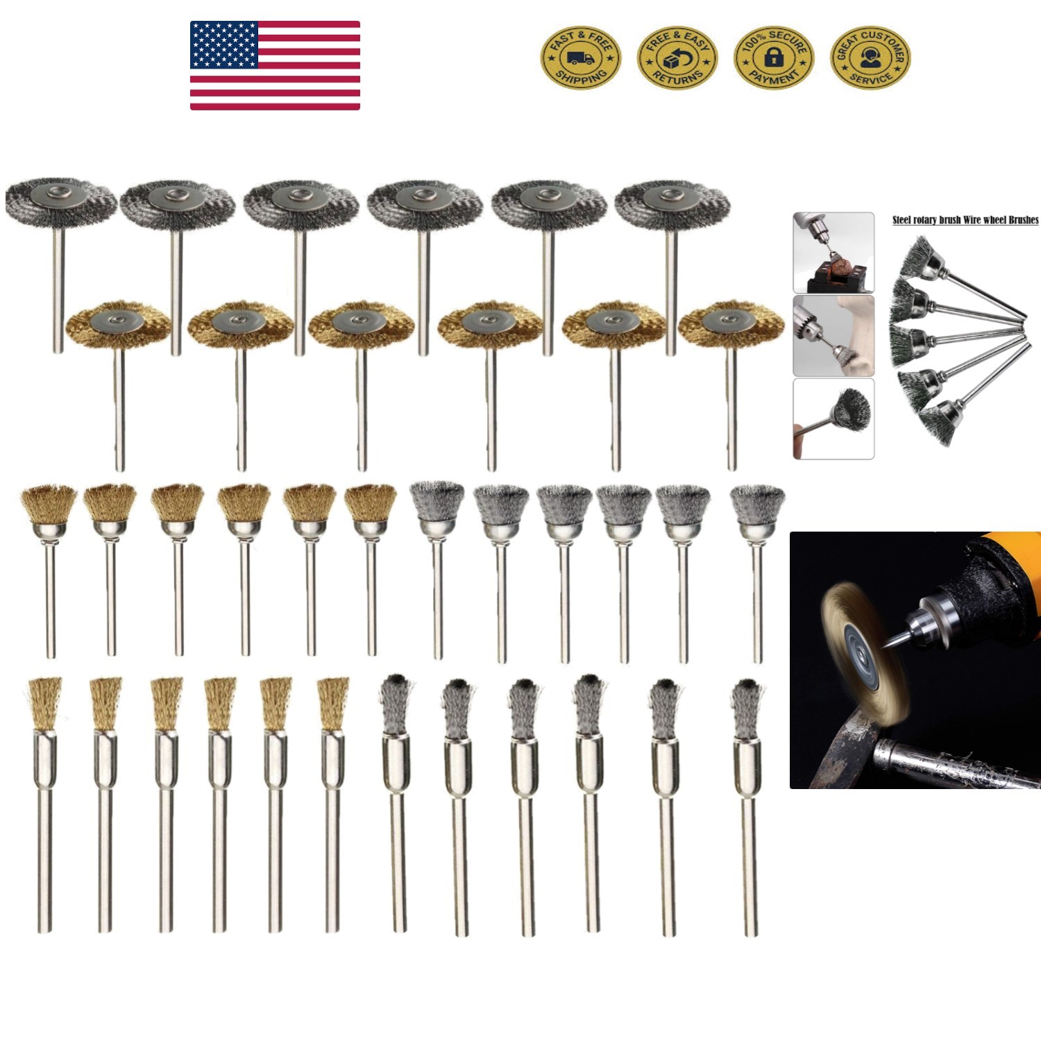Alloy Steel Wire Brush Polishing Wheels Set – 36 Pcs for Metal & Wood Finishing