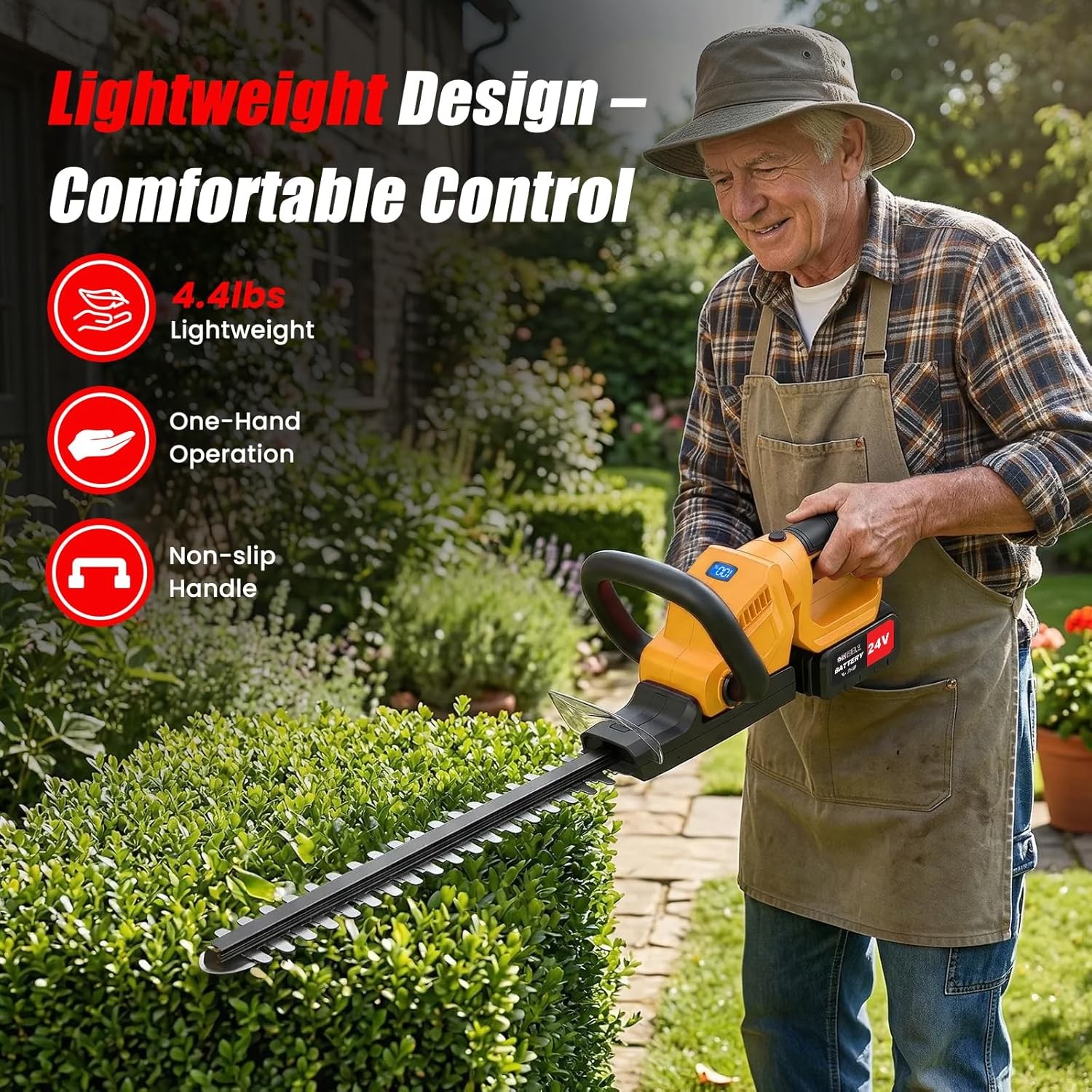 22Inch Cordless Hedge Trimmer Cordless Electric Hedge Trimmer w/2* 24V Battery