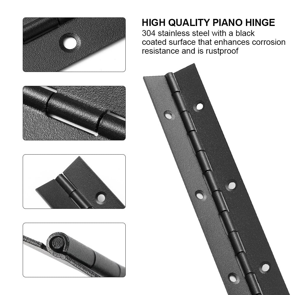 2 Pack Piano Hinge 24 Inch x 1.2 Inch Heavy Duty Stainless Steel Black Continuou