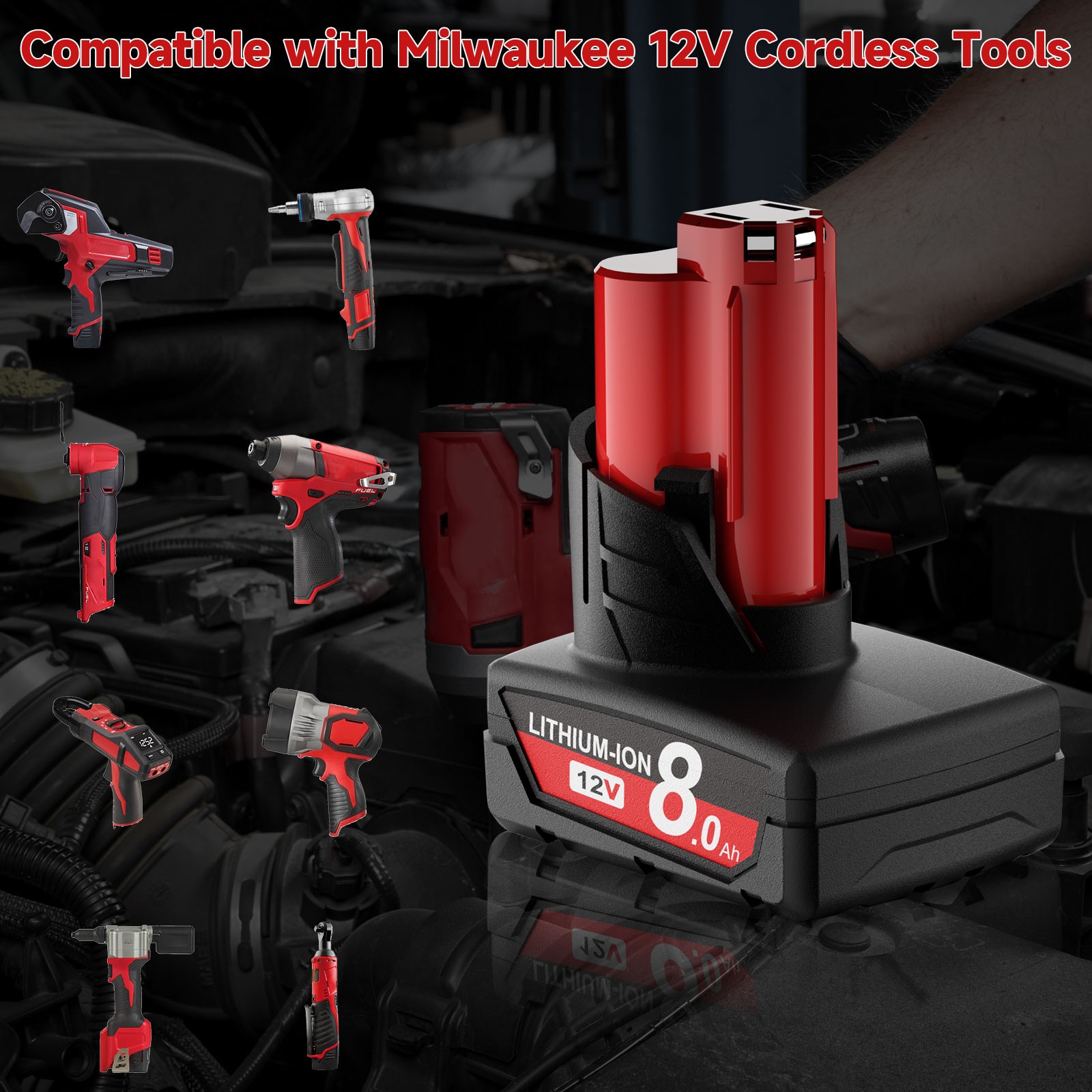 Pack For Milwaukee for M12 LITHIUM Extended Capacity 8.0Ah Battery 48-11-2460