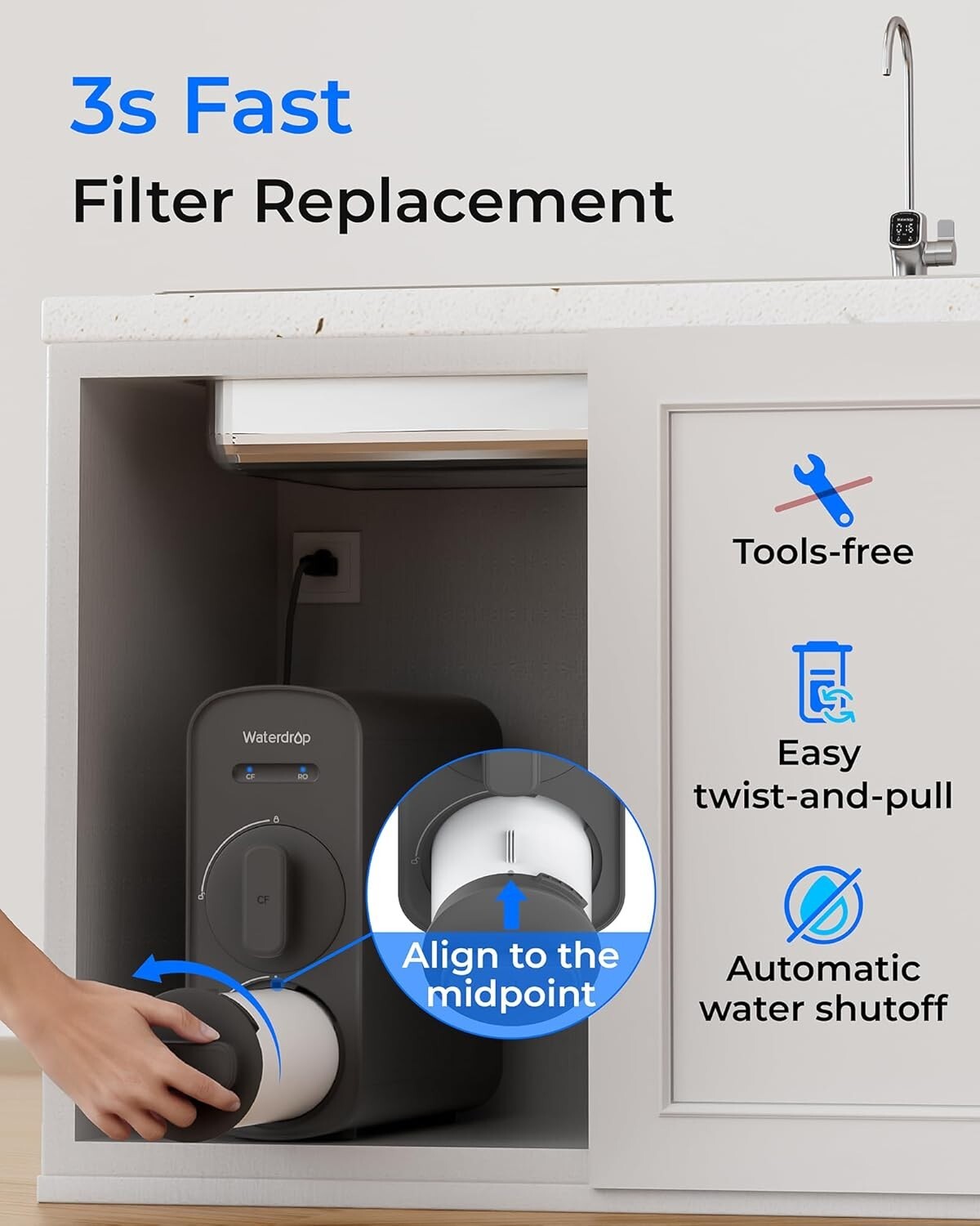 Waterdrop WD-G5P700-RO Filter, Replacement for WD-G5P700 & WD-G5P700A, 24-month