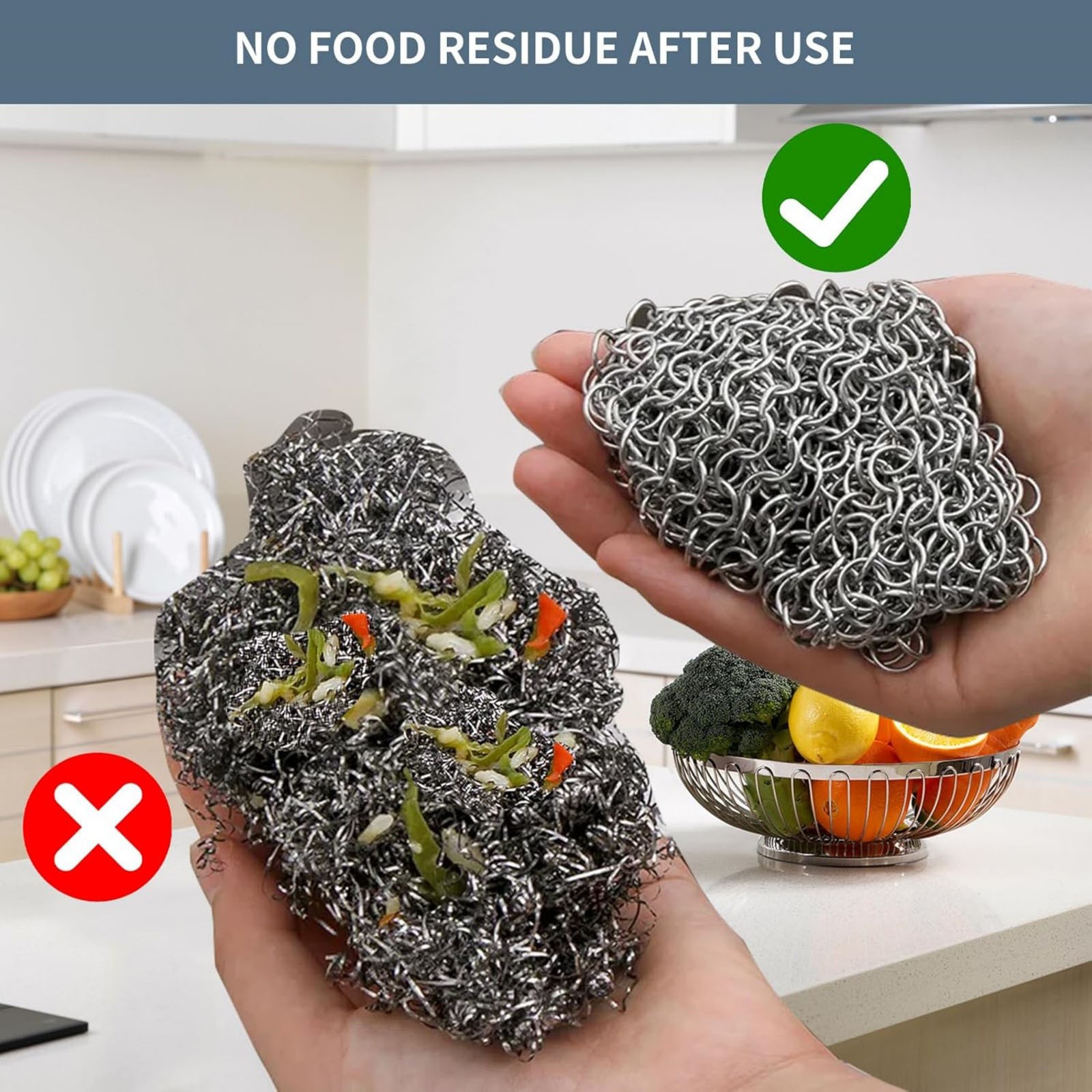 Reusable 7×7 Inch Stainless Steel Chainmail Scrubber Easy to Clean 100% New