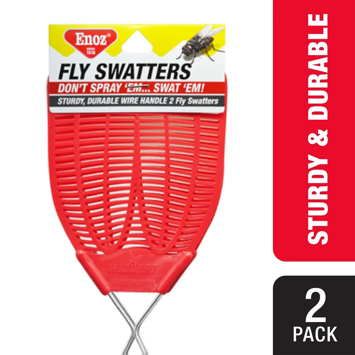 (3 pack)Enoz Fly Swatter, Wire Handled Plastic Fly Swatter, Assorted Colors,2 ct