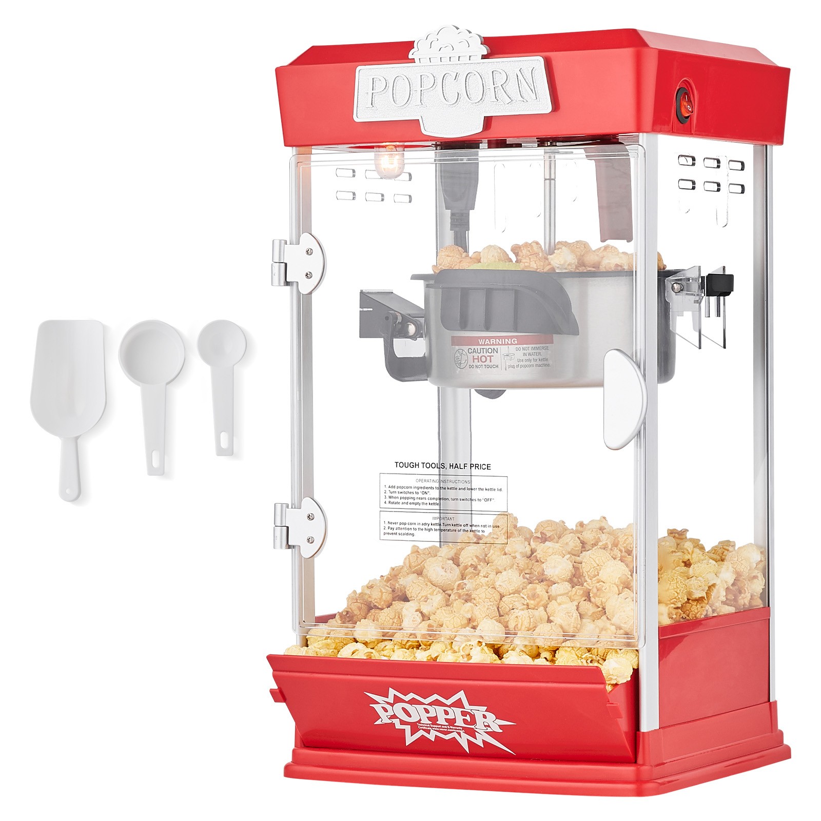 Popcorn Popper Machine Tabletop Popcorn Maker 480W 4 Oz Red