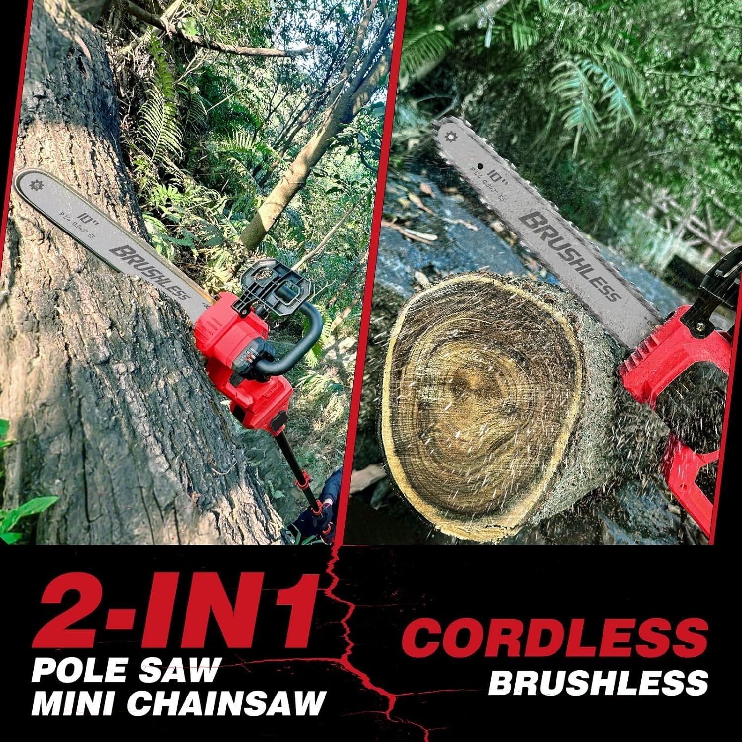 2-IN-1 Cordless 10-Inch Pole Saw And Chainsaw Compatible with Milwaukee M18 1…