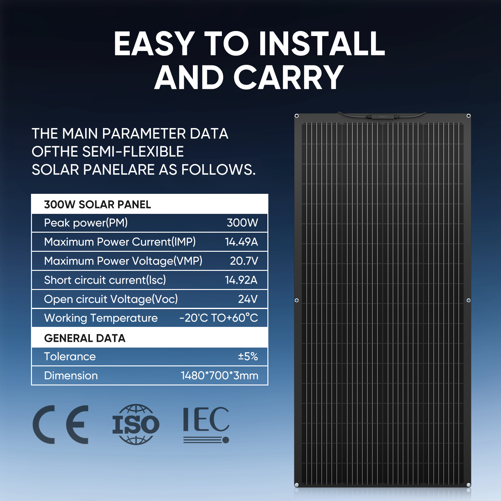 300W Flexible Solar Panel Mono 12V Portable Power Camping Home RV Battery Charge