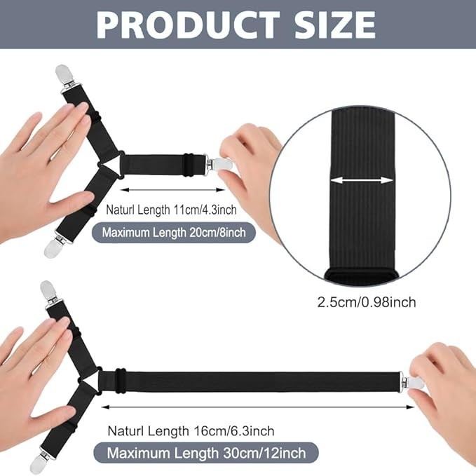 4Bed Sheet Fasteners Adjustable Elastic Suspenders Straps Mattress Covers Clips.