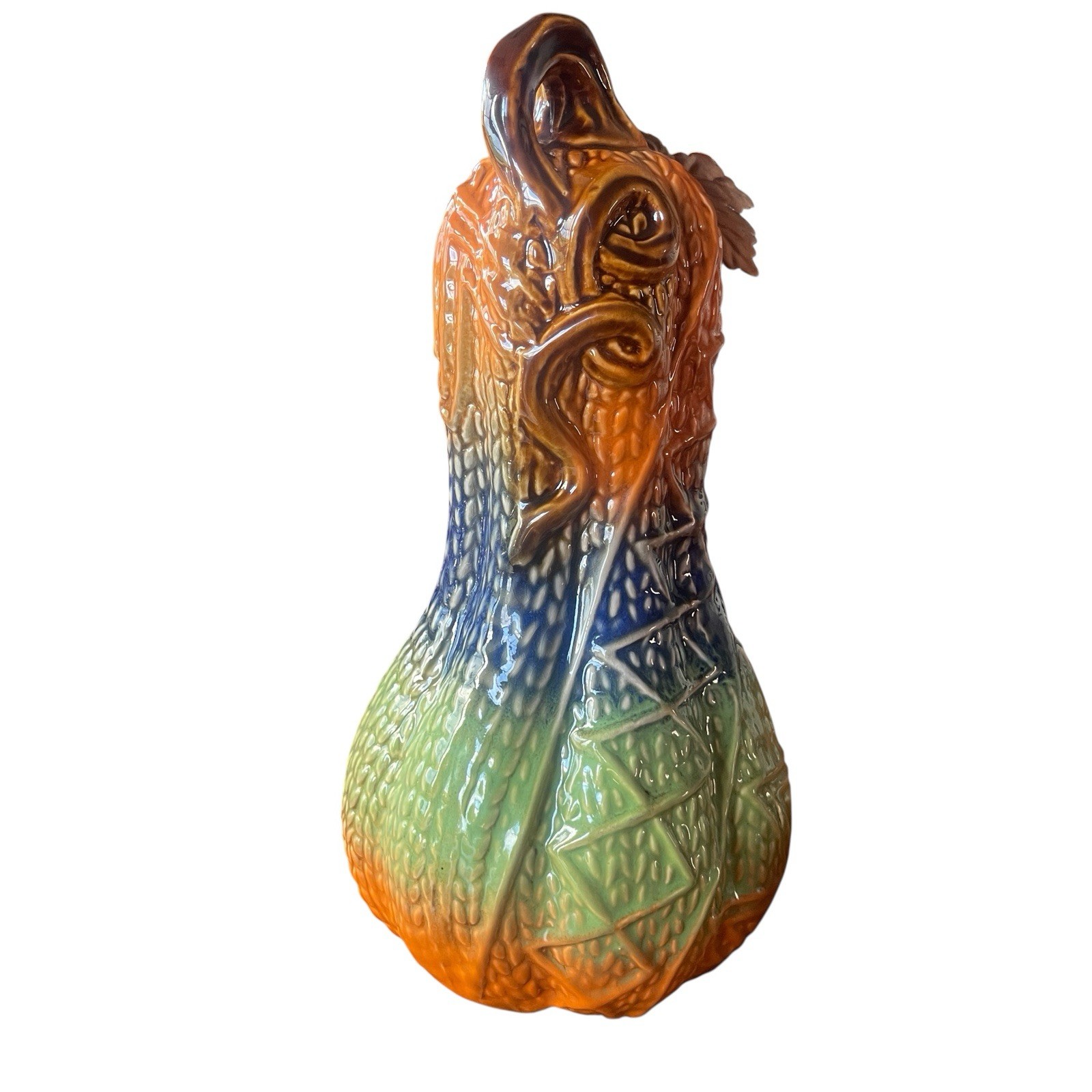 Pumpkin Tall Slender Ceramic Embossed Vine Fall Harvest Decor Autumn Gourd 10″