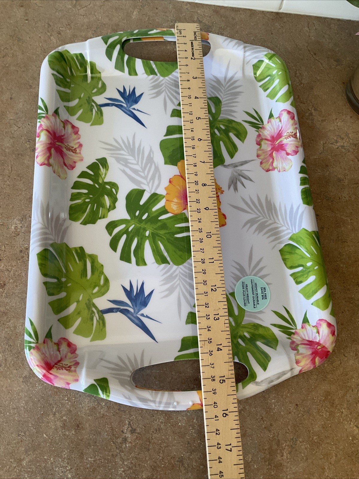 Rectangular Serving Trays w/Handles Hibiscus Palm Trees Lot 2