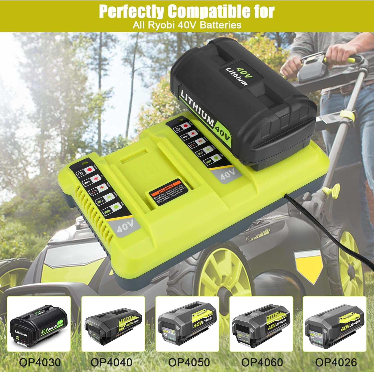 Dual OP401 Charger for Ryobi 40V Battery with Fast Charging Station | Replacemen