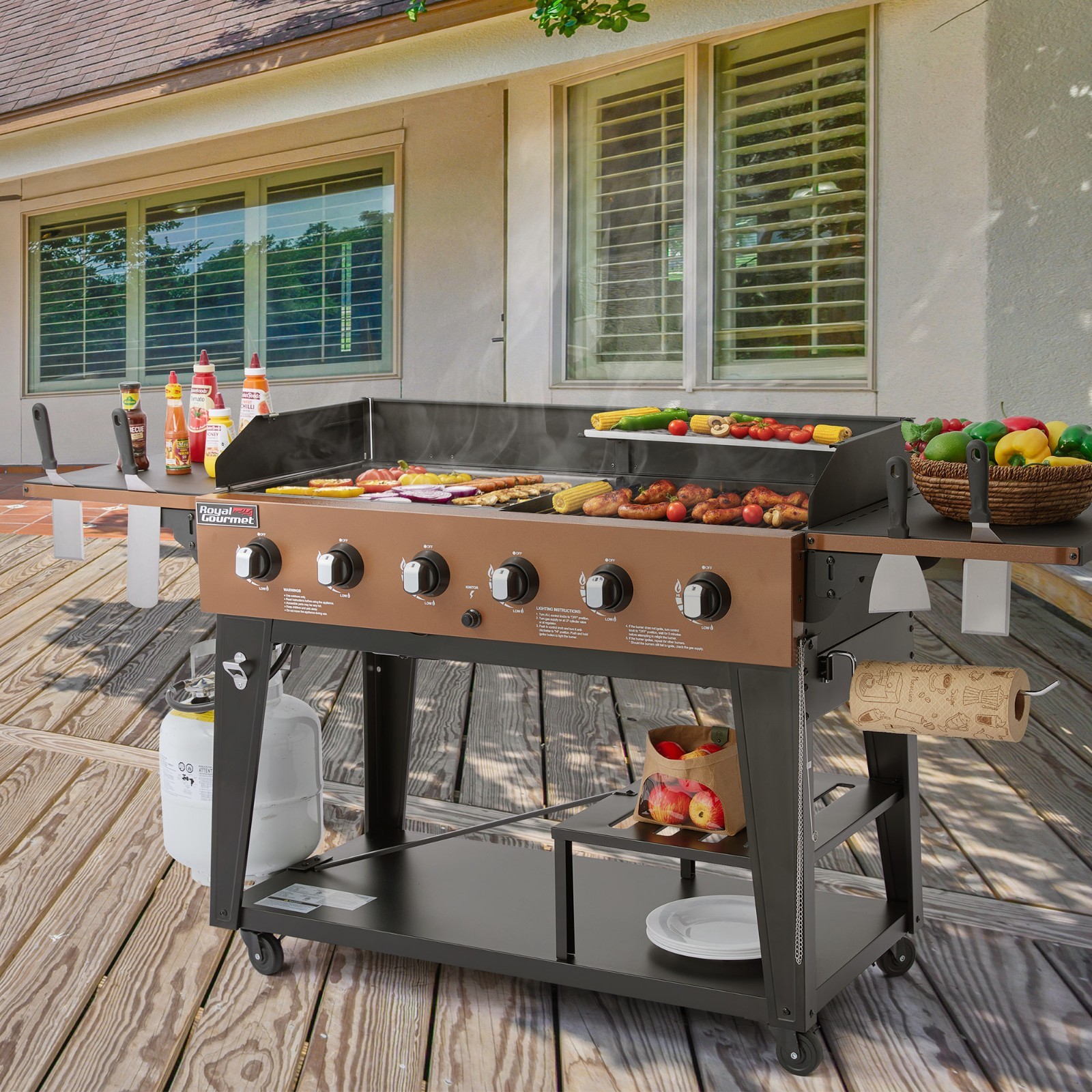 Royal Gourmet 6-Burner Gas Grill and Griddle Combo, 78,000 BTU Output, Yellow
