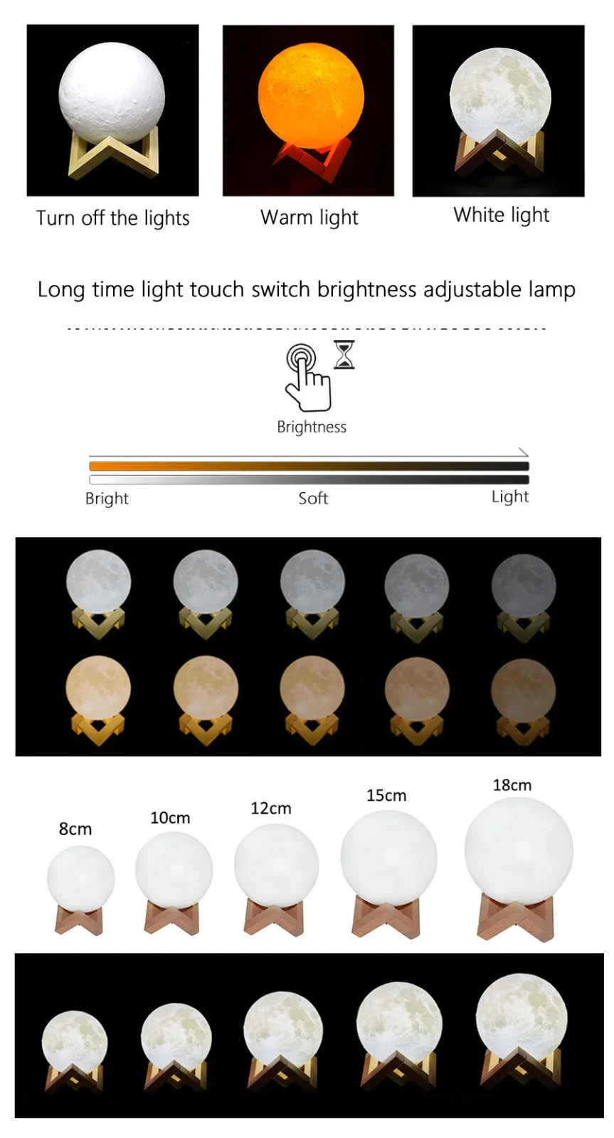 3D Moon Night Light Table Lamp USB Charging Remote Touch Control Home Decor Gift