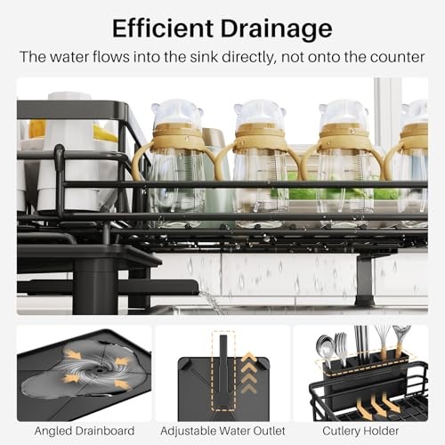 Dish Drying Rack – Extendable Dish Rack, Large Sink Drying Dish Drainer Black