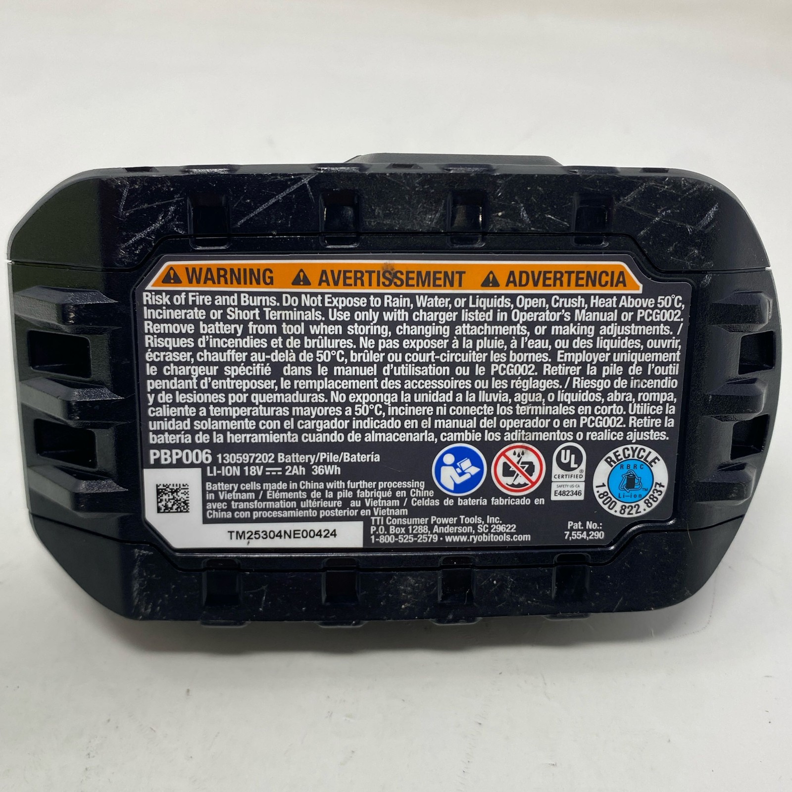 Ryobi ONE+ 18V 2.0Ah Battery & Charger Kit Green/Black (Charger Bad)