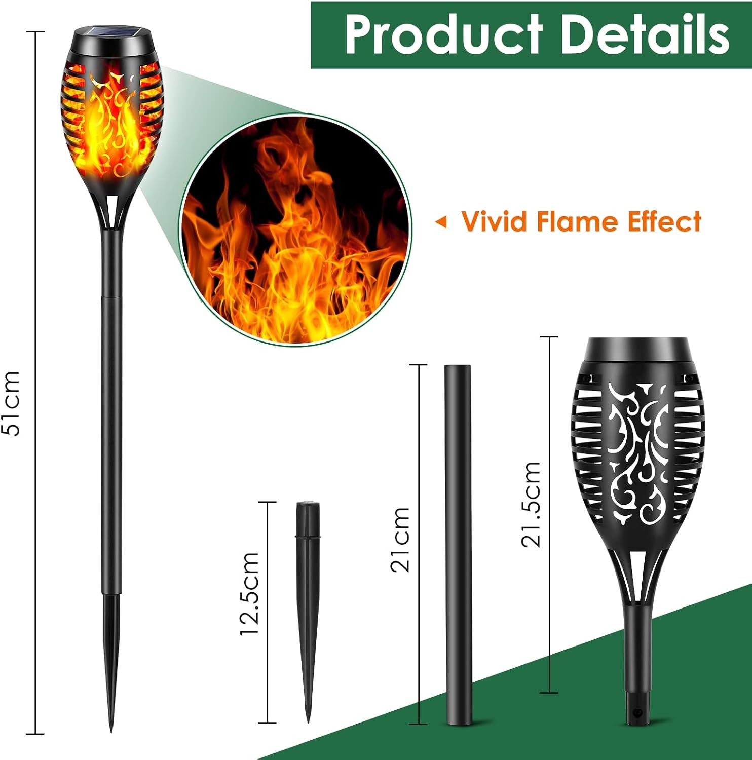 6 Pack LED Solar Flame Torch Lights Outdoor Flickering Garden Yard Pathway Lamps