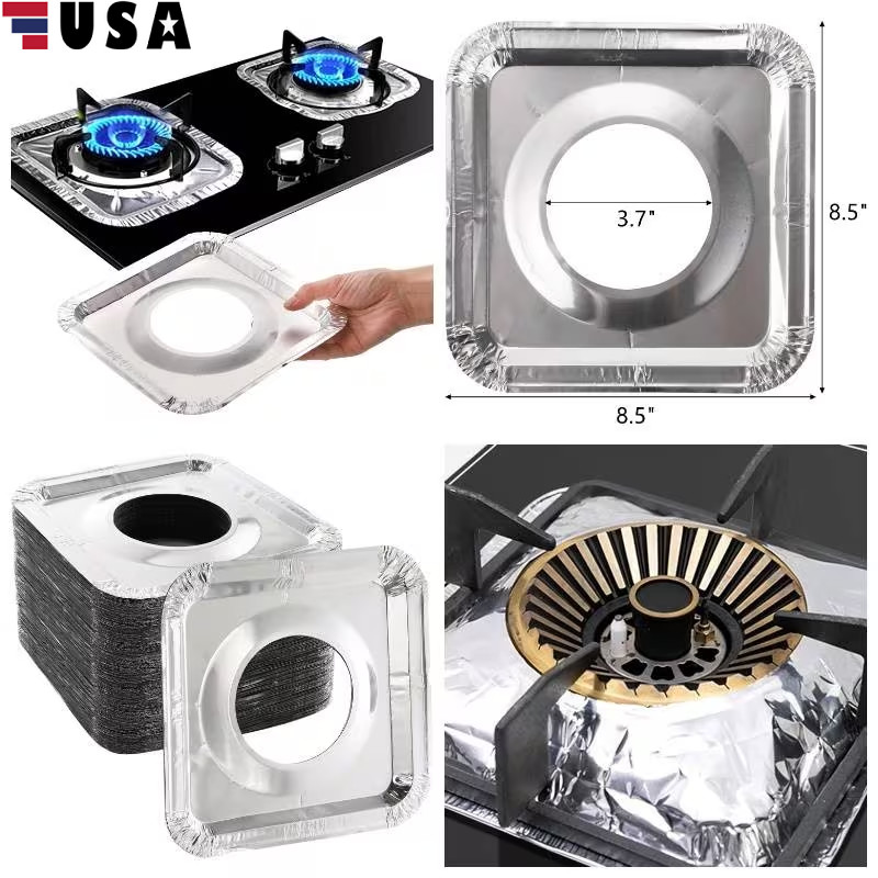 40Pcs Disposable Aluminum Foil Square Gas Burner Drip Pan Range Stove Bib Liners