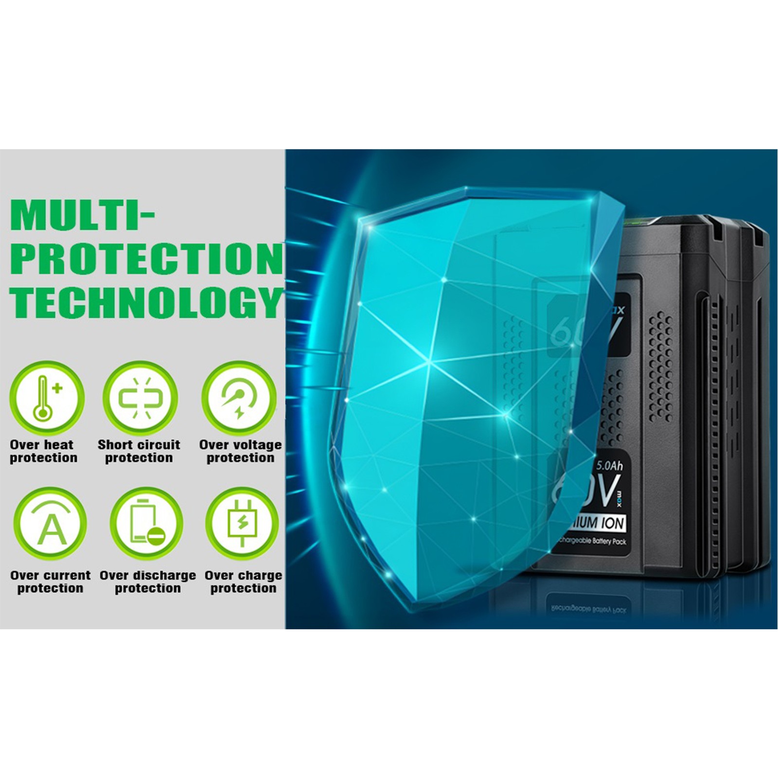 60V 5.0Ah For Greenworks Pro 60V Max Lithium Ion Battery LB60A00 LB60A02 LB60A03