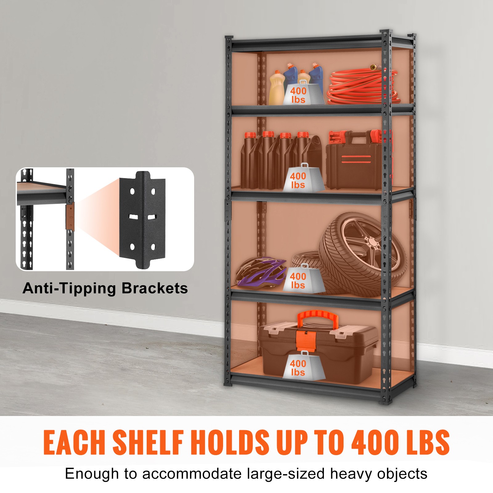 Storage Shelving Unit Garage Storage Rack 5-Tier Adjustable 2000 lbs Load