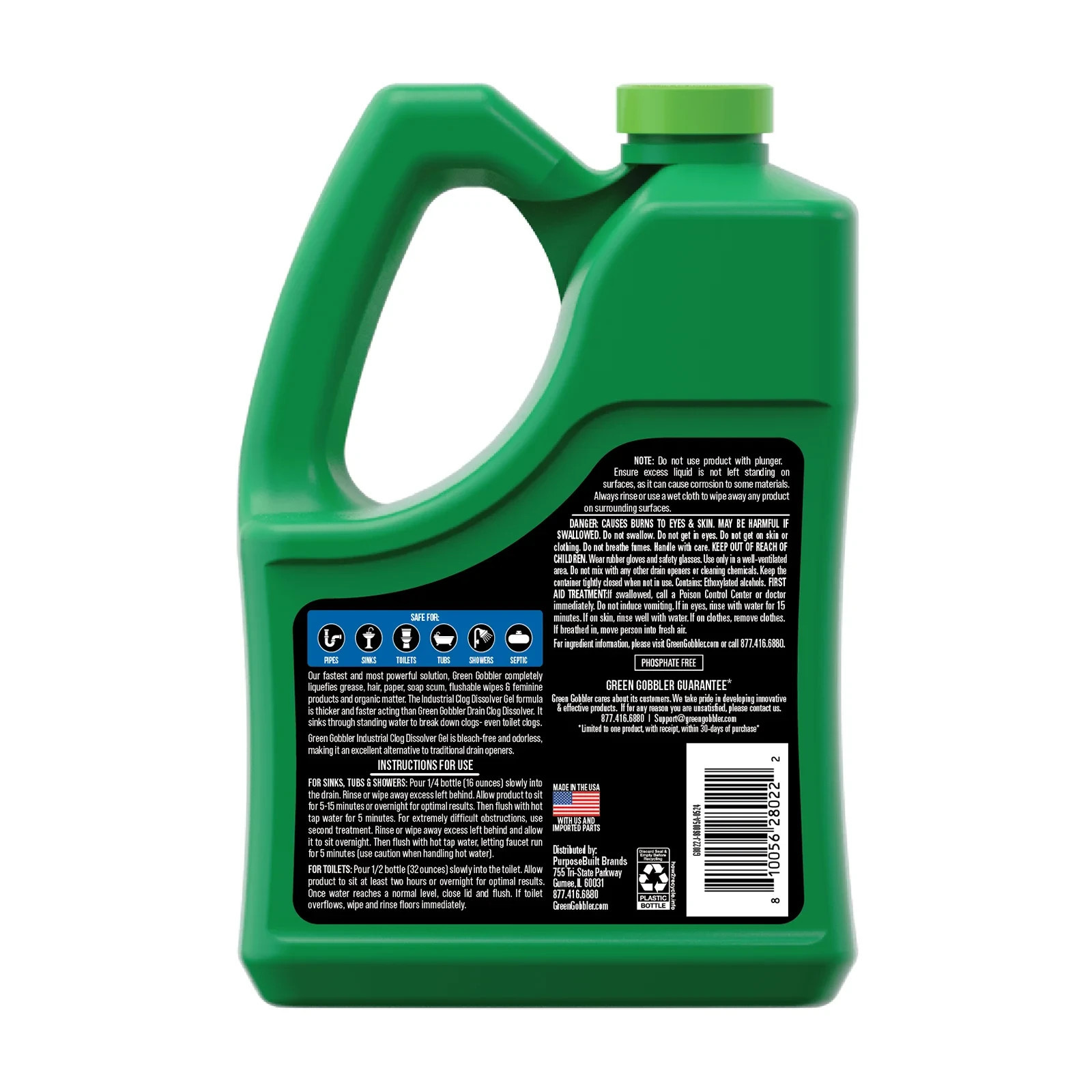 Green Gobbler Industrial Strength Drain Clog Remover & Cleaner Liquid Gel- 64Oz,