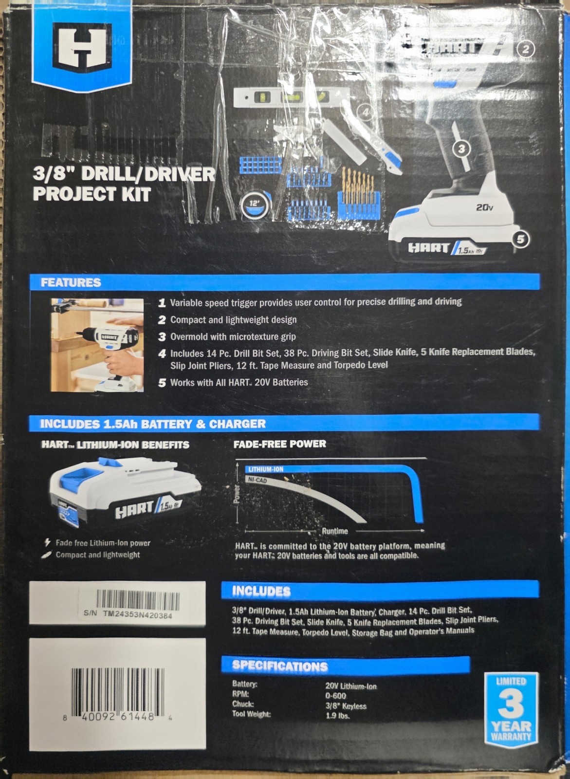 HART 20-Volt Drill/Driver Project Kit, TOOL ONLY NO BATTERY NO CHARGER