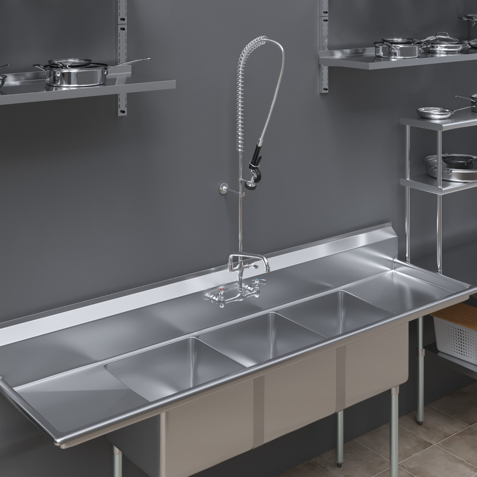 AmGood Wall-Mounted Pre-Rinse Assembly with 8 in. Centers & 12 in. Add On Faucet
