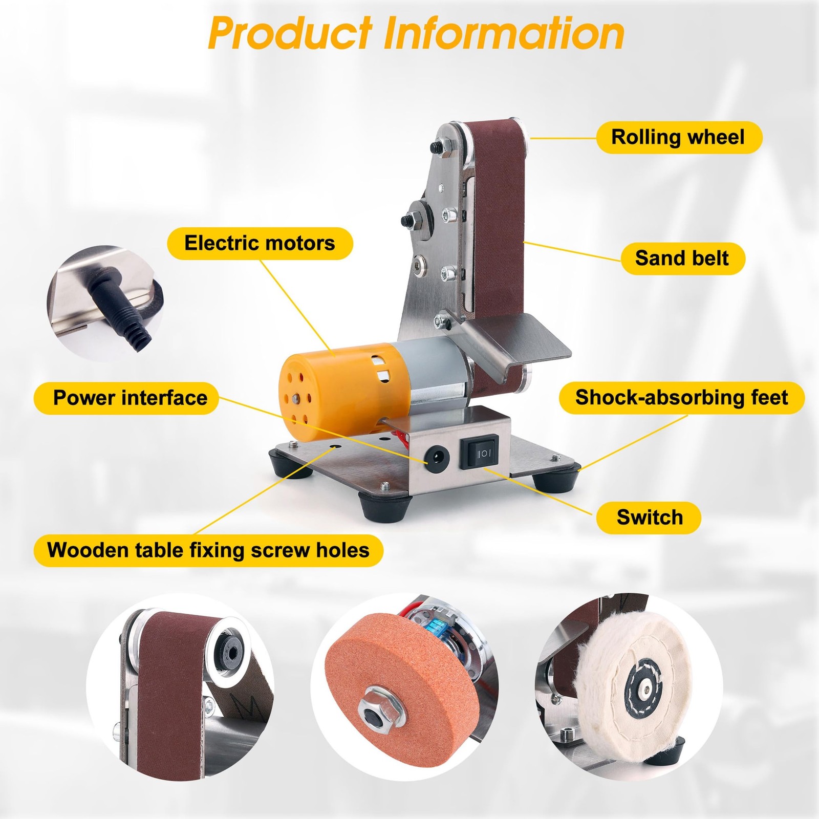 Mornajina Mini Belt Sander Knife Making, 3 IN 1 Electric Power Bench Belt