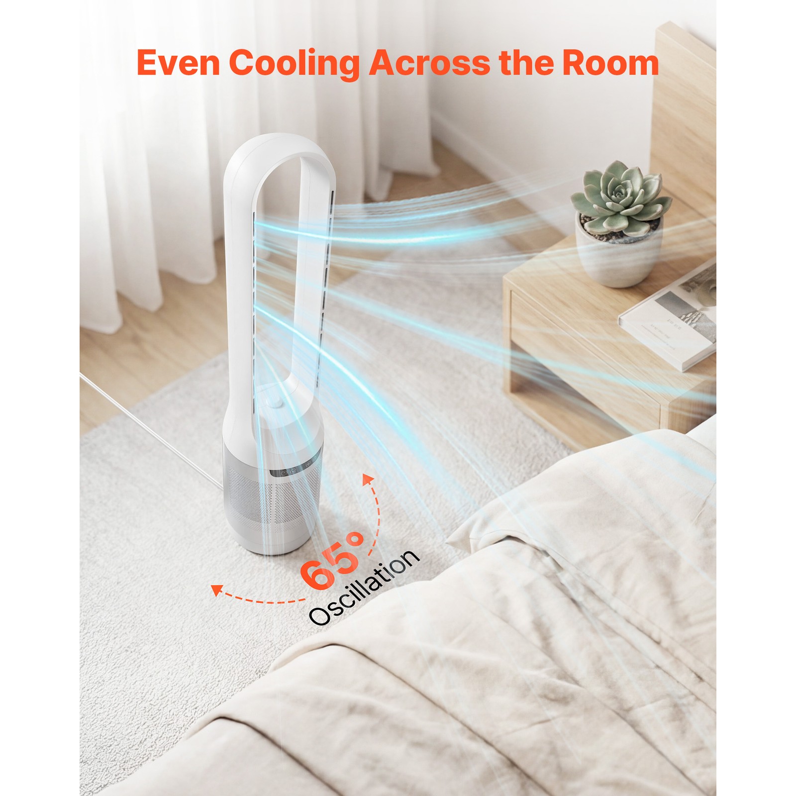 Uimoso Bladeless Tower Fan with Remote,65° Oscillation, 12-Speed Settings, White