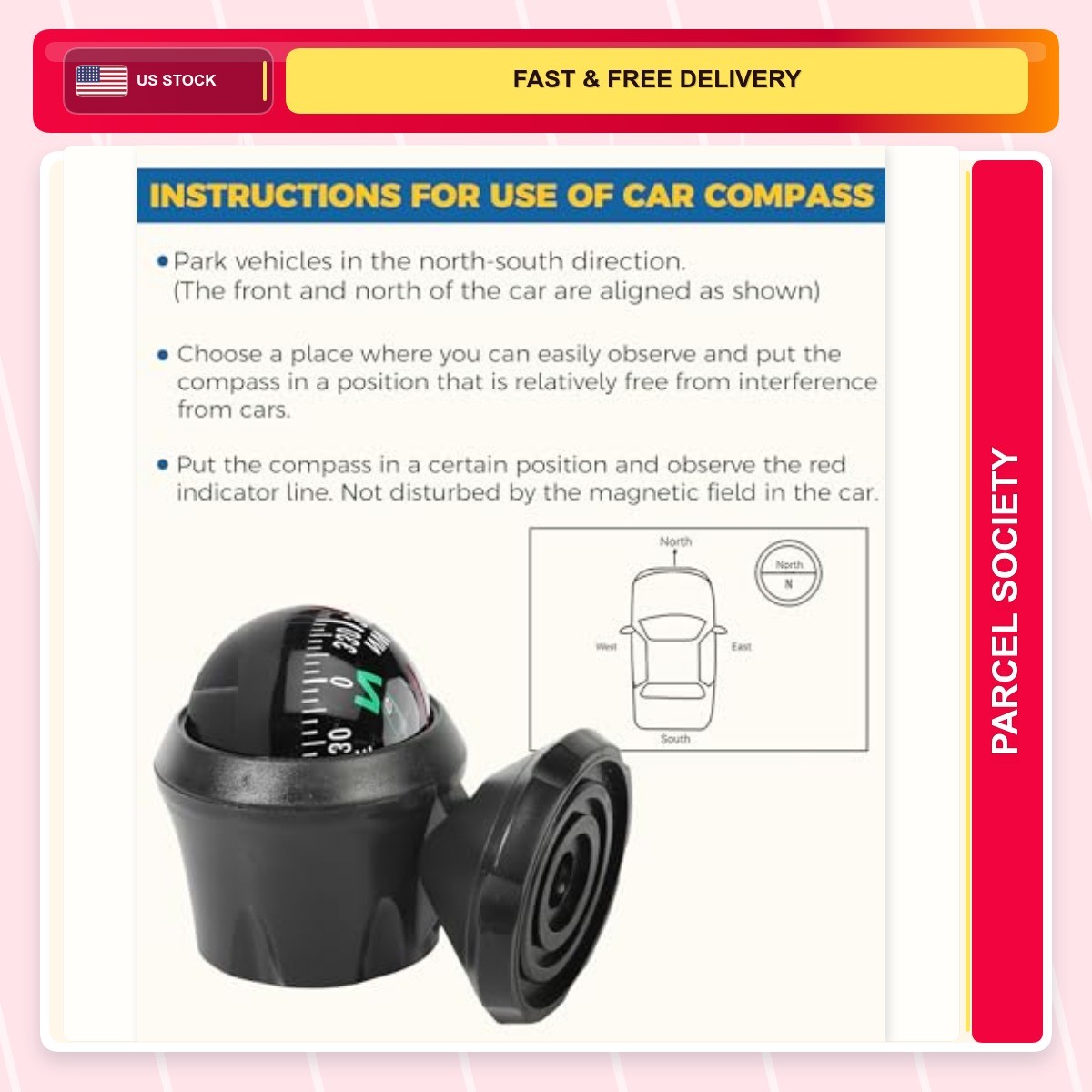 Car Compasscompass Adjustable Automatic Waterproof 1.0 Count Compass Automotive