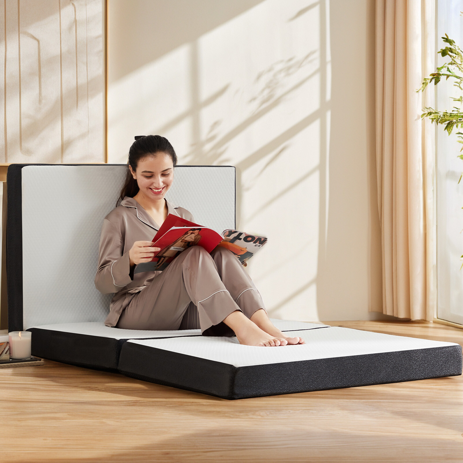 3 inch Folding Mattress Tri-Fold Memory Foam Mattress Topper with Washable Cover