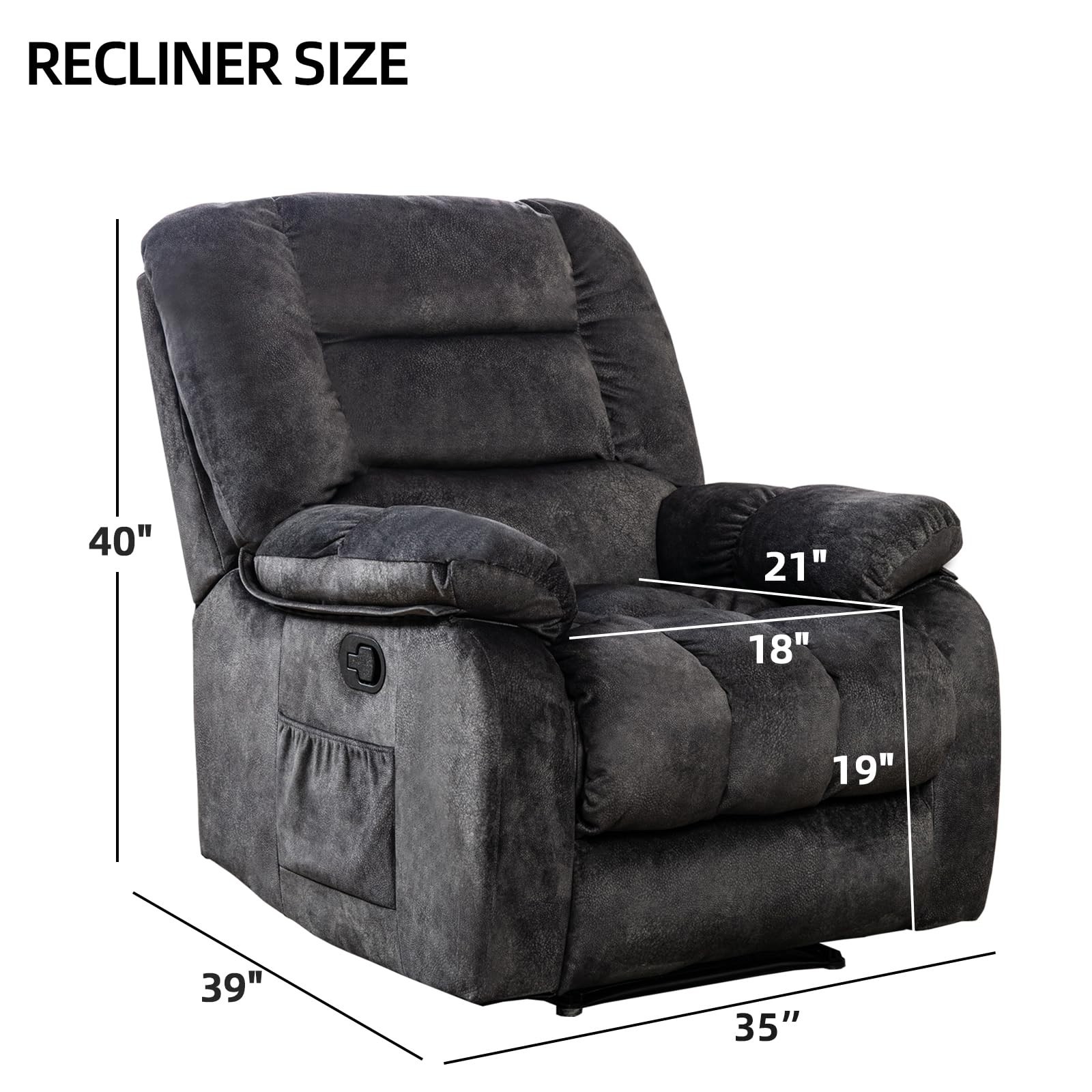 Canmov Manual Recliner Chair with Vibration Massage and Heat, Soft Fabric Chair