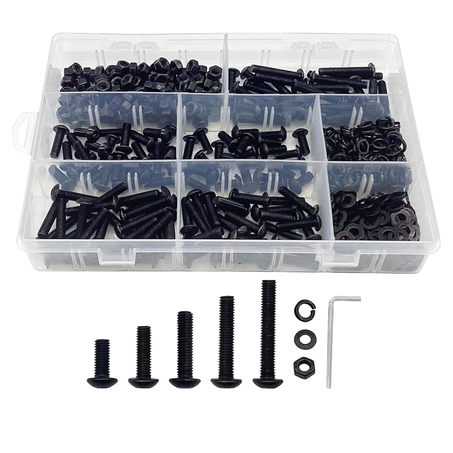 M2 M3 M4 M5 Hex Button Head Screws Bolts Nuts & Washers Assortment Kit(4-30mm)