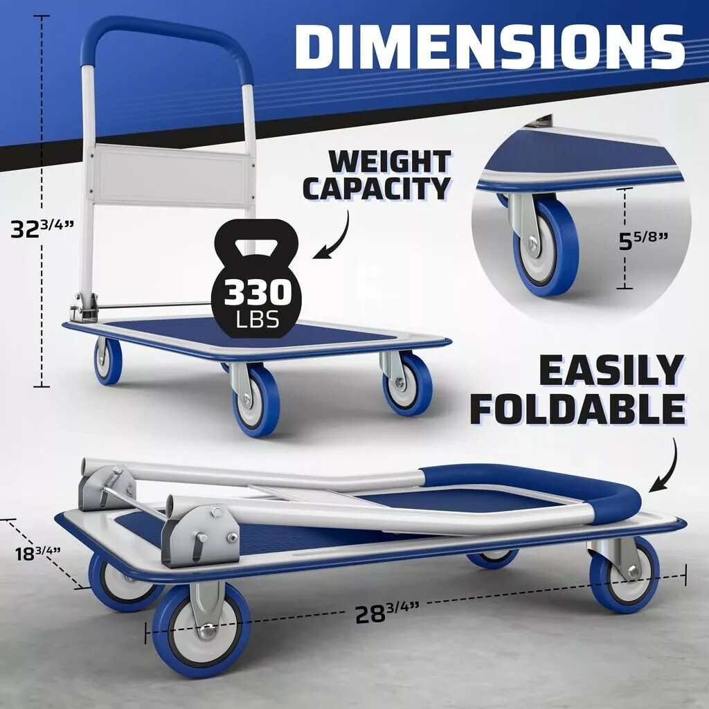 ( USED ) Folding Hand Truck Dolly Cart Wheels Luggage Trolley Moving 330/660lbs