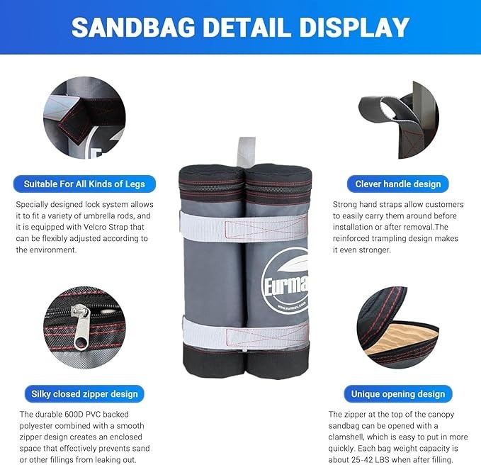Eurmax Pro Sand Weight Bags for Pop up Canopy Outdoor ,Set of 4,Without Sands