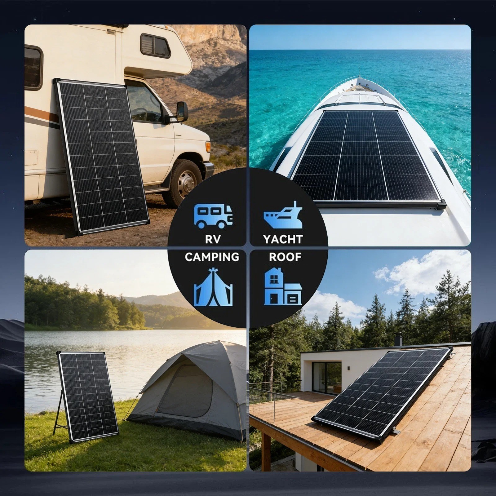 200W Bifacial Solar Panel 18V N-Type Mono PV RV Home Off-Grid Battery