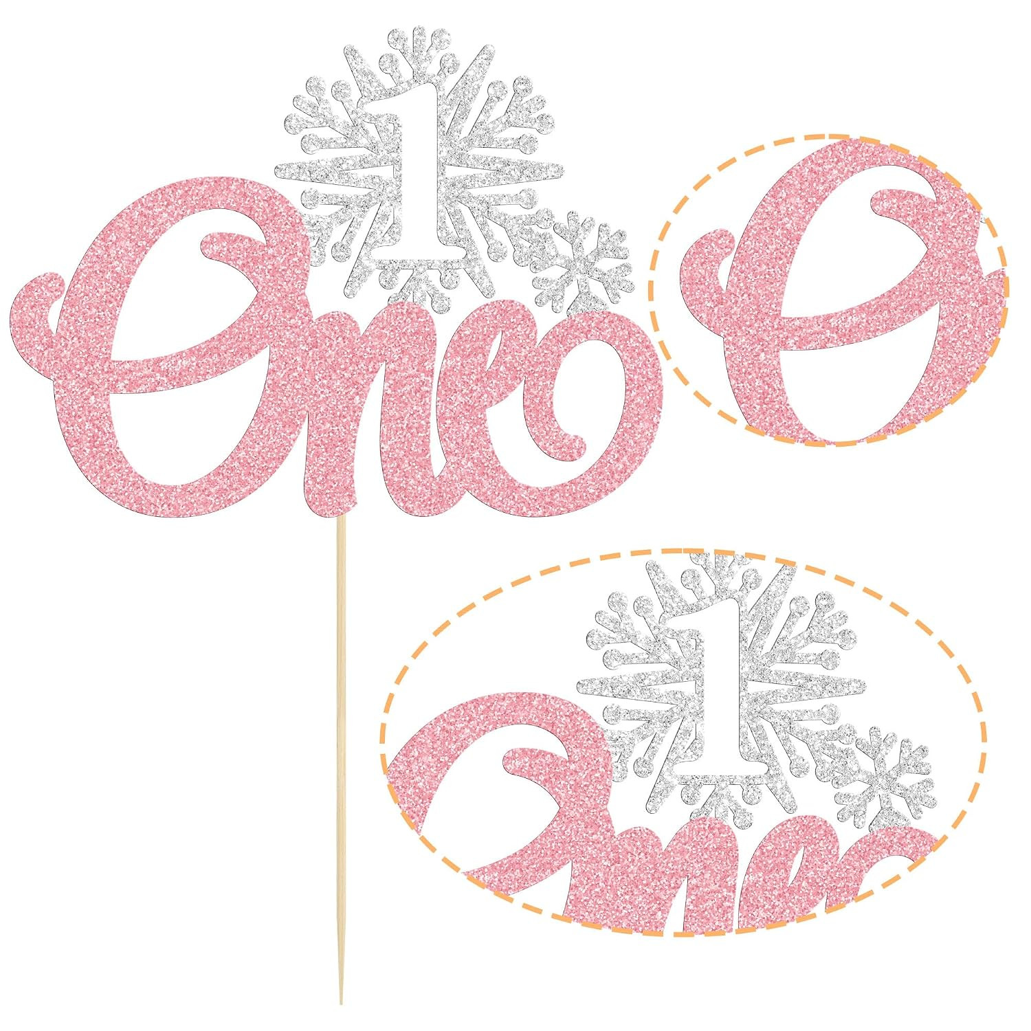 1Pc One Snowflake Cake Topper Glitter Winter Frozen Theme First Birthday Snowfla
